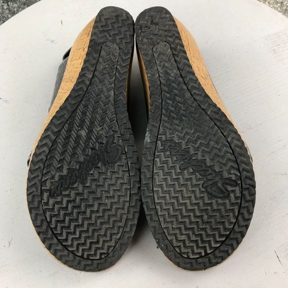 SKECHERS Women's 7 Brie Dawdle Sparkle Black** Stretch Slingback Wedge Sandals - Picture 8 of 11